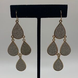 Gold-tone Silver Glitter Teardrop Earrings